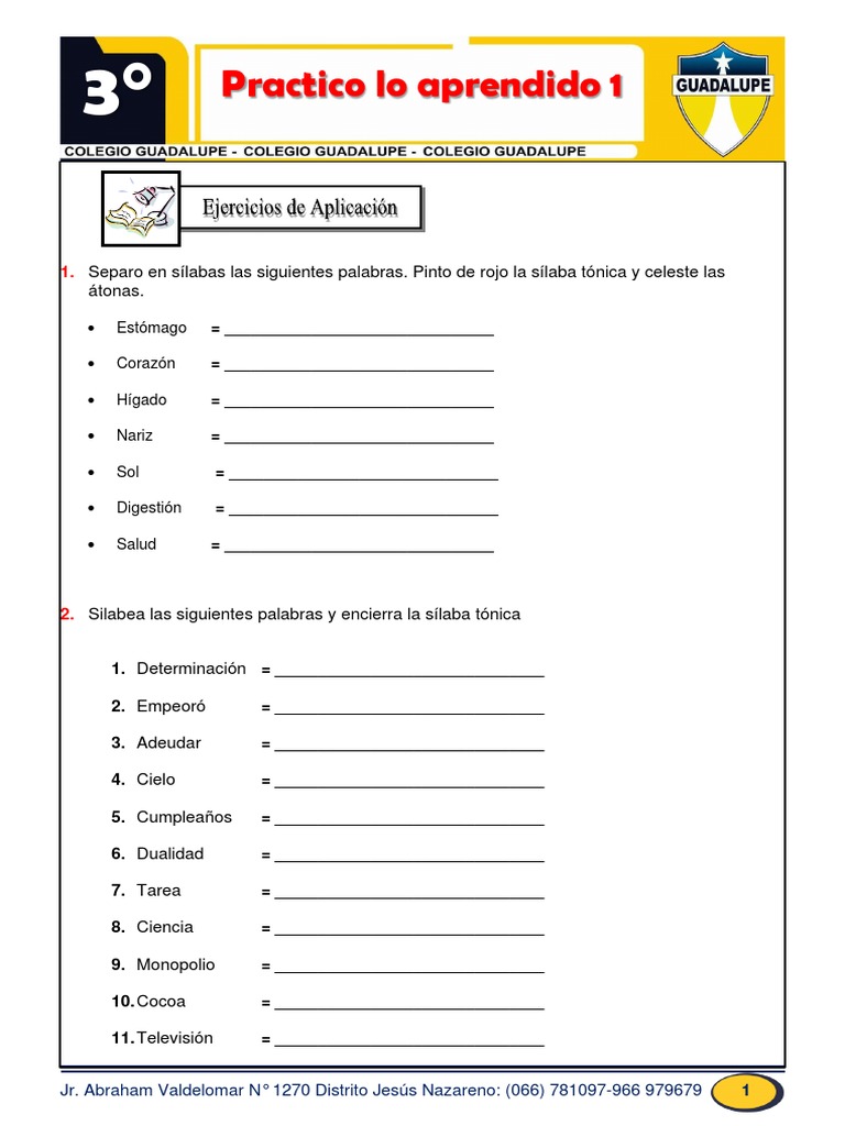 Ejercicios de Silabeo para 3er Grado | PDF