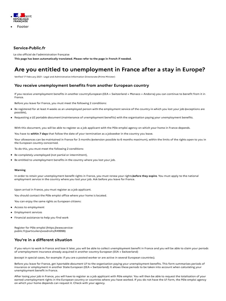 Are You Entitled To Unemployment in France After A Stay in Europe