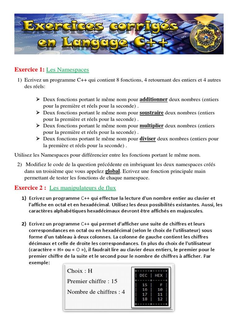 Exercices corrigés en C++ | PDF | Matrice (Mathématiques) | C