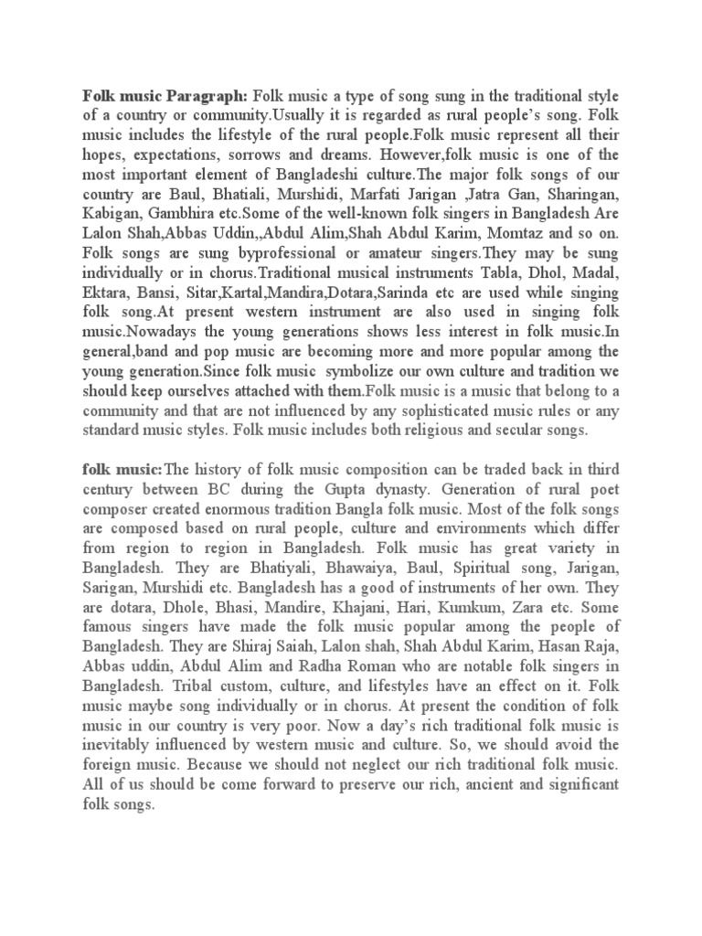 Folk Music Paragraph Download Free PDF Bangladesh Performing Arts