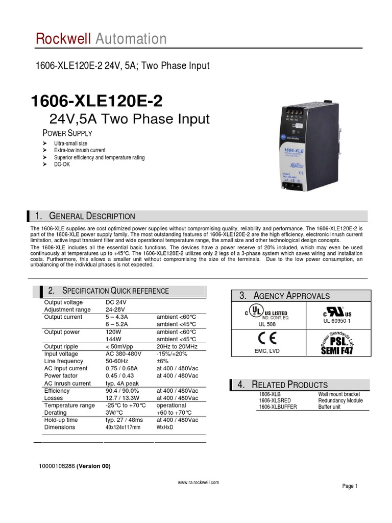 1606XLE120E2 Automation PDF Power Supply Alternating Current