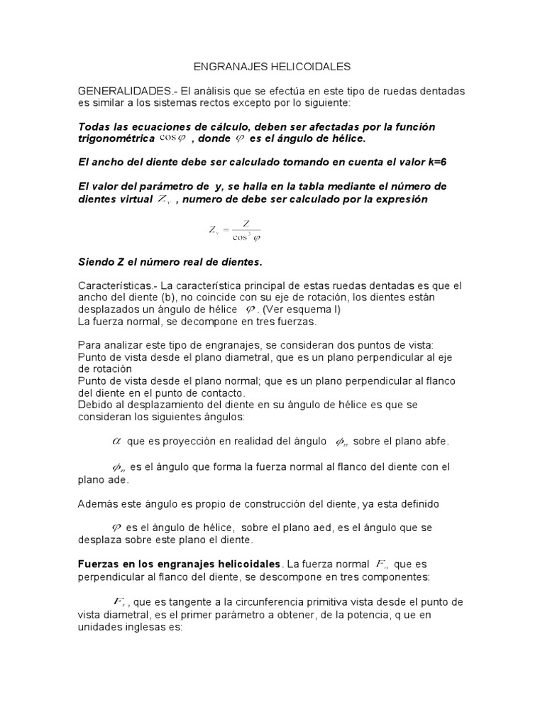Engranajes Helicoidales Pdf Engranaje Ecuaciones