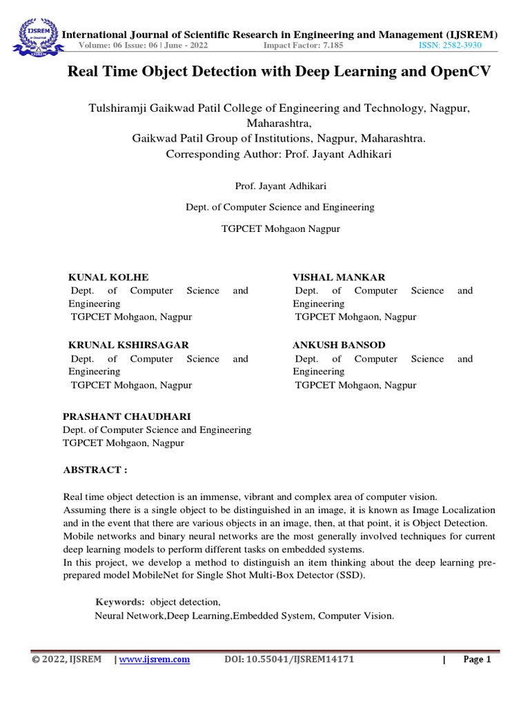 Real Time Object Detection With Deep Learning and OpenCV | PDF