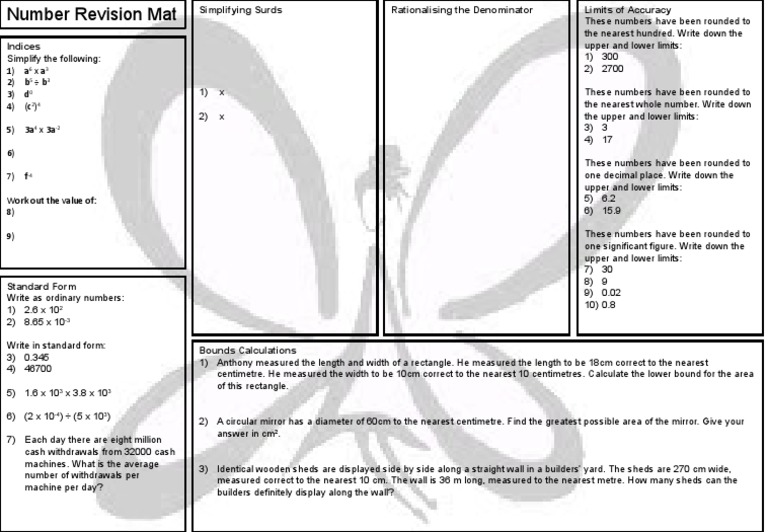 H Number Revision Mat | PDF | Significant Figures | Length