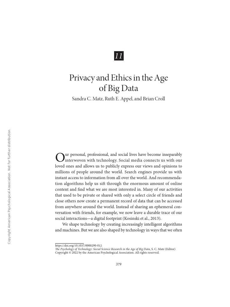 Privacy and Ethics in The Age of Big Data | PDF | Privacy | Psychology