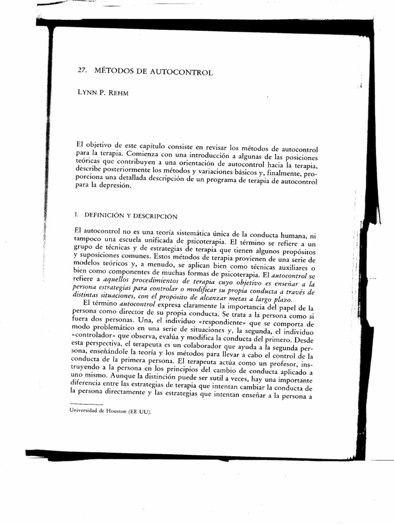 Autocontrol - Manual de Tecnicas de Terapia y de Modif | PDF ...