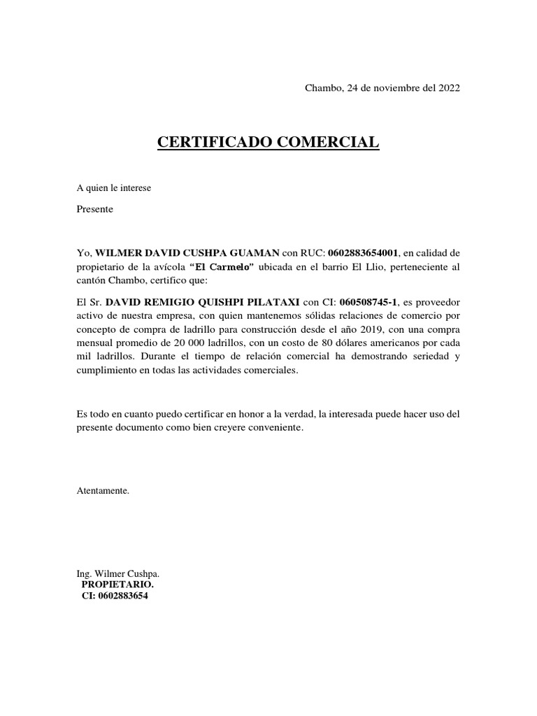 Certificado Comercial | PDF