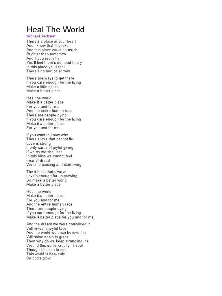 heal the world lyrics michael jackson meaning