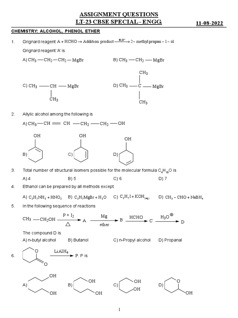 Alcohol Phenols and Ether Important PDF
