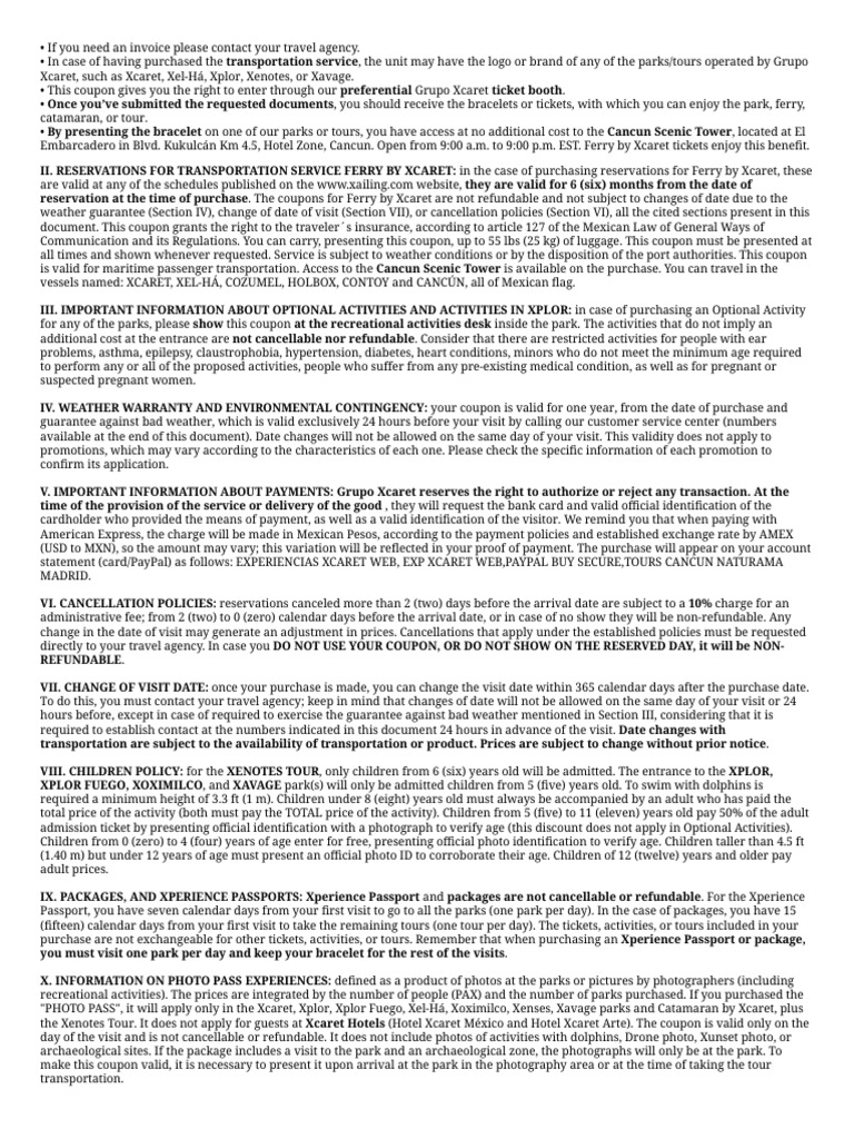 Xcaret PDF Identity Document American Express