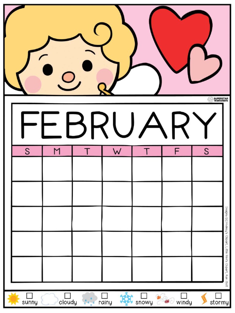Calendar Worksheet February Color | PDF