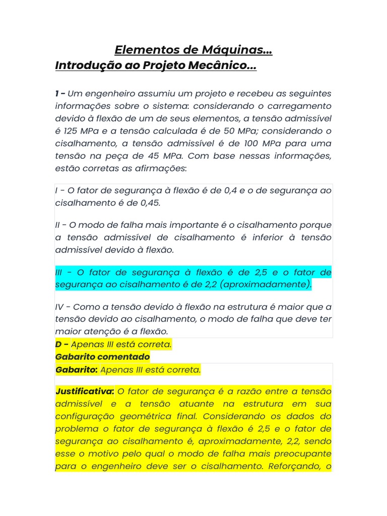 Elementos De Máquinas Exercícios Pdf
