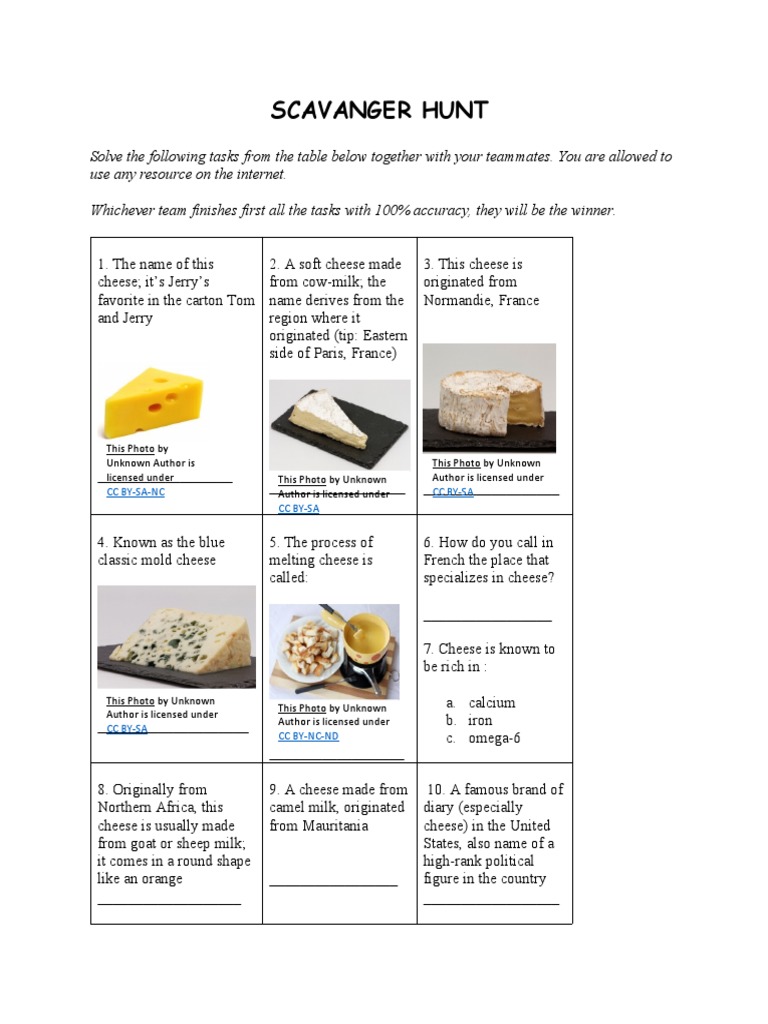 Scavenger Hunt Cheese | PDF