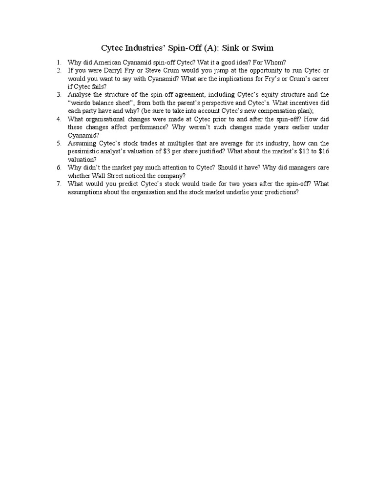 Cytec Industries Spin-Off Analysis | PDF