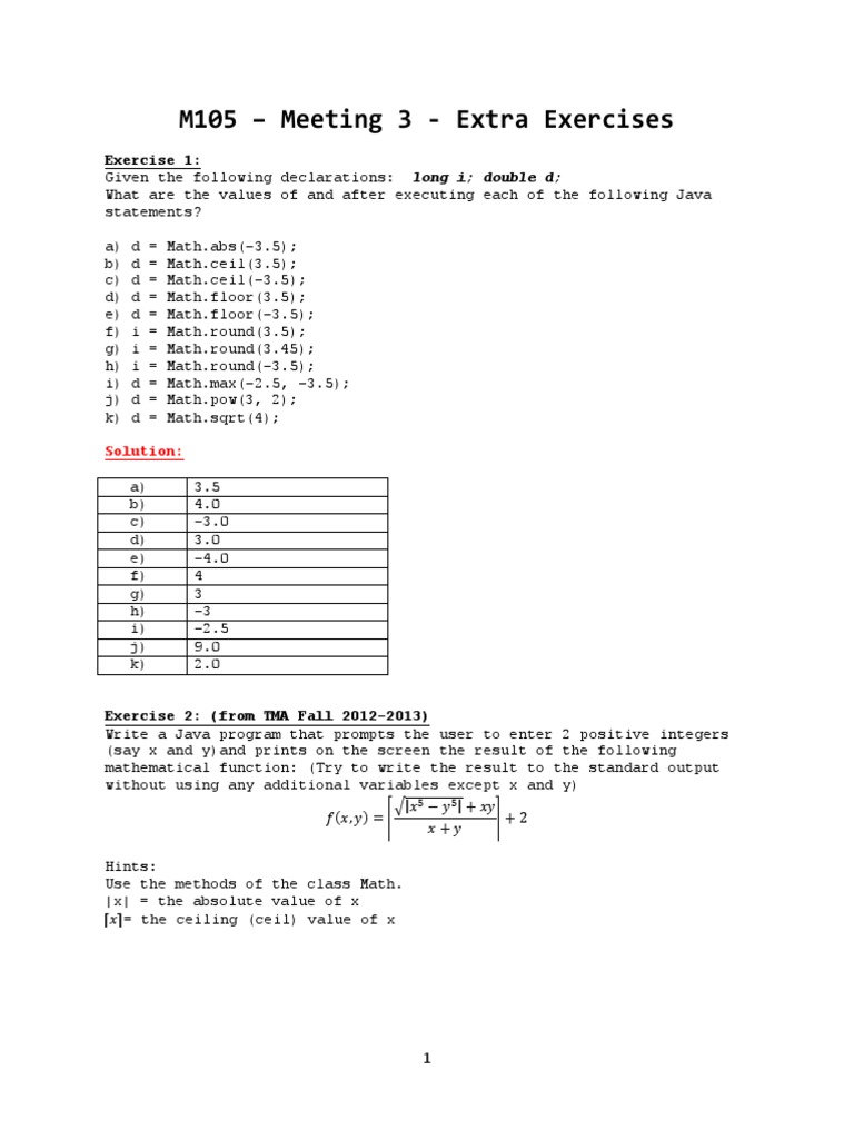 Java Code Exercises with Solutions | PDF | Teaching Methods & Materials