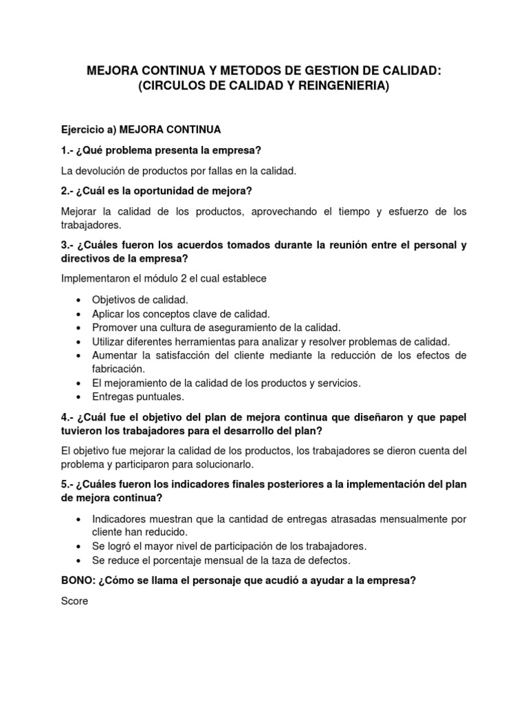 Mejora Continua Y Metodos De Gestion De Calidad Pdf