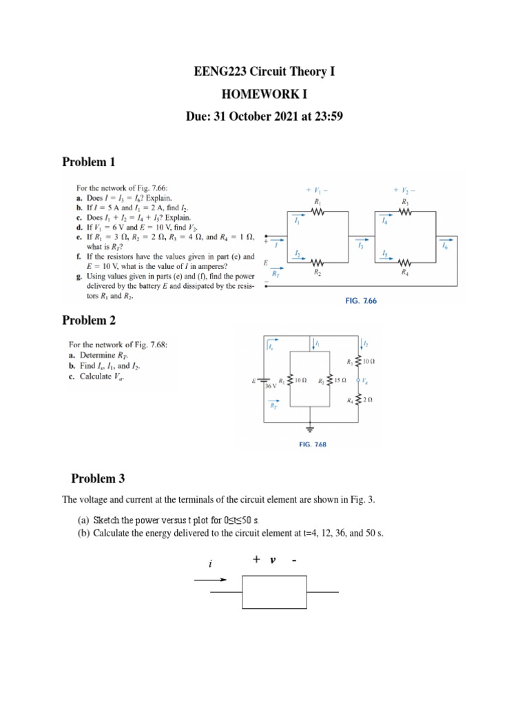 EENG223 Circuit Theory I Homework I | PDF | Technology & Engineering