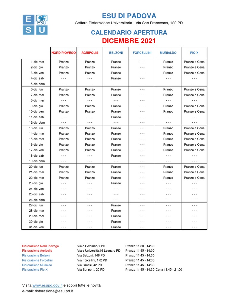 ITESUPD Calendario Ristorazione Universitaria1 PDF