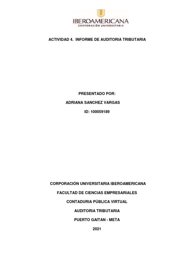 Act 4 Informe De Auditoria Tributaria Pdf Auditoría Contralor