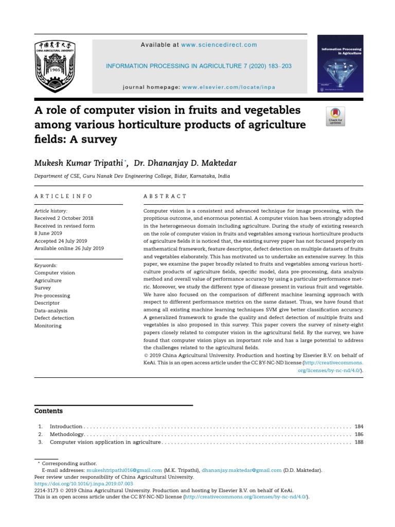 Computer Vision in Agriculture Survey | PDF | Computer Vision | Machine ...