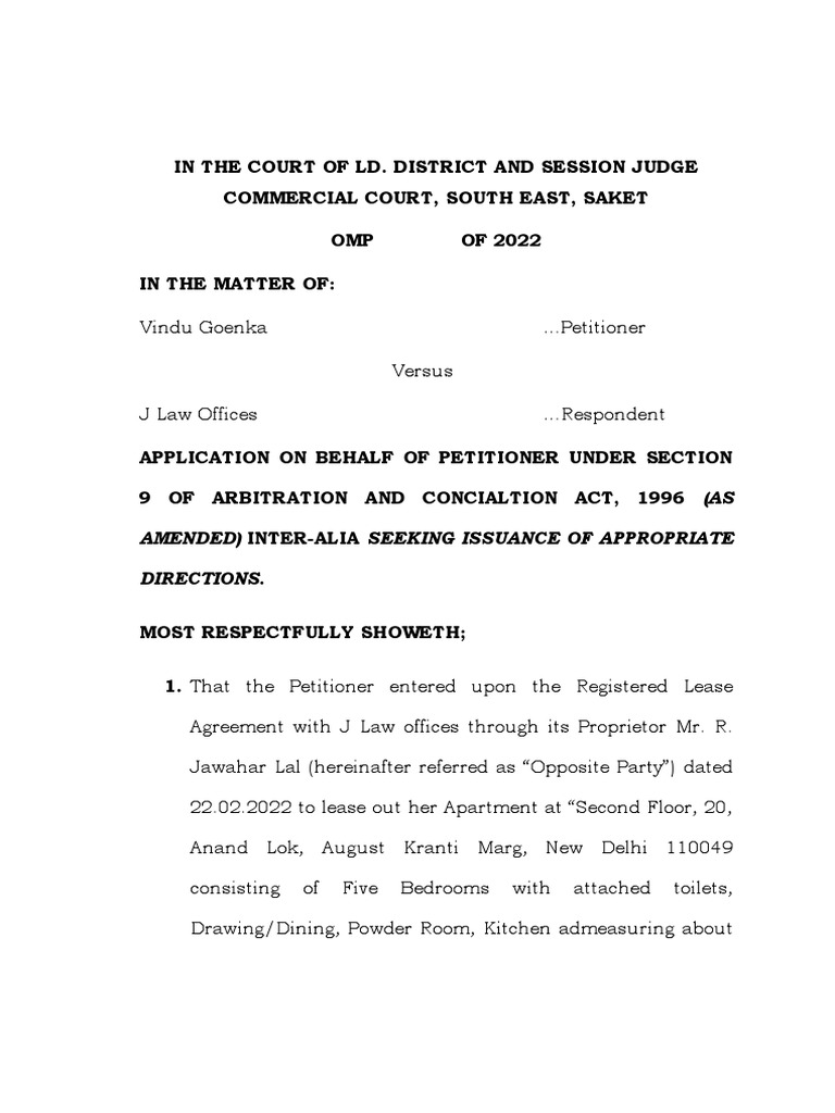 Section 9 arbitration application syed kamran ali advocate pdf