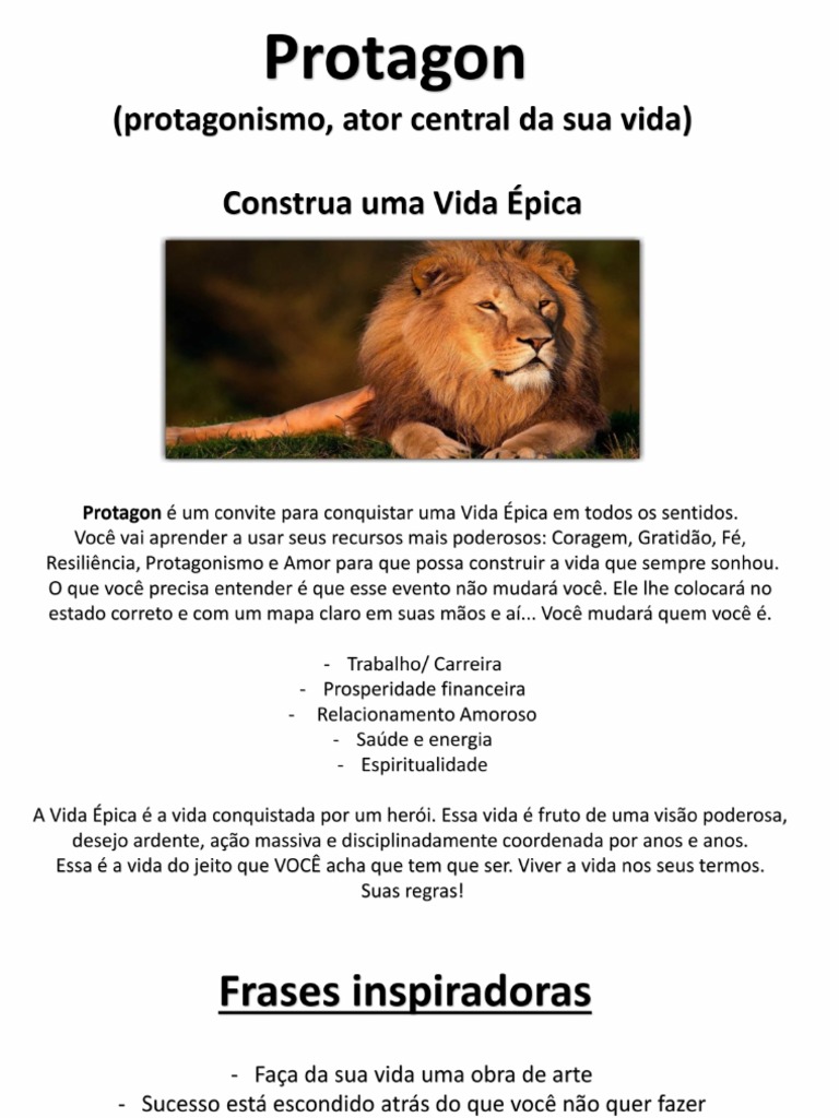 Protagon. (Protagonismo, Ator Central Da Sua Vida) Construa Uma Vida ...