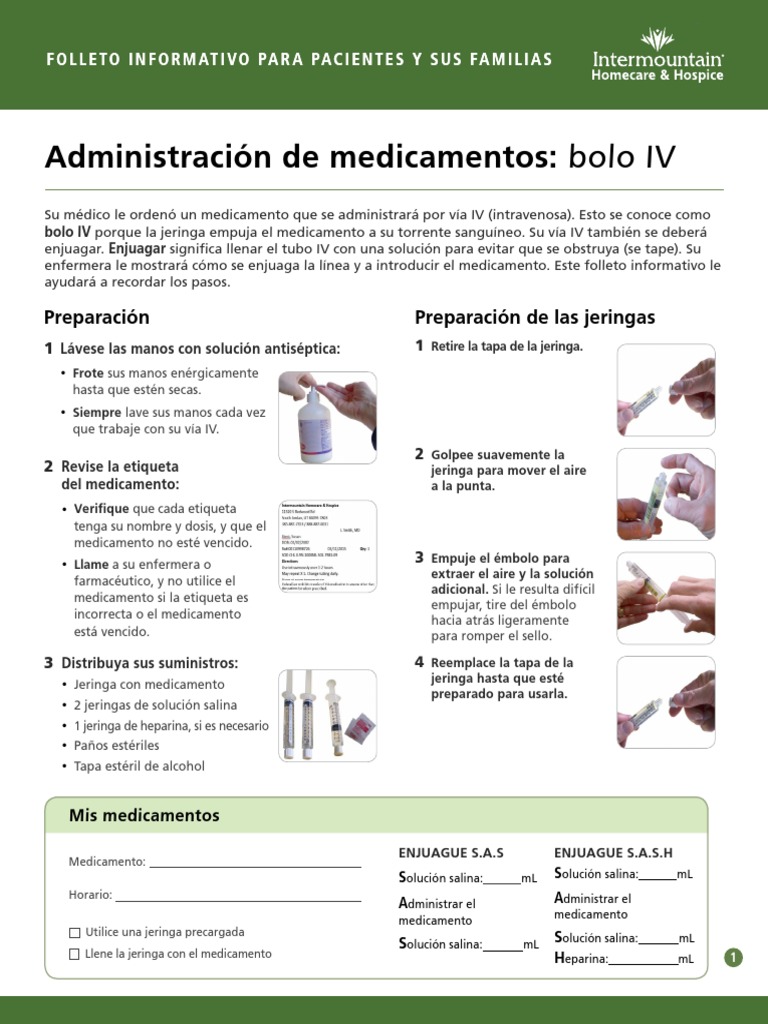 Giving Medication IV Push Fact Sheet Spanish (Homecare Series) PDF