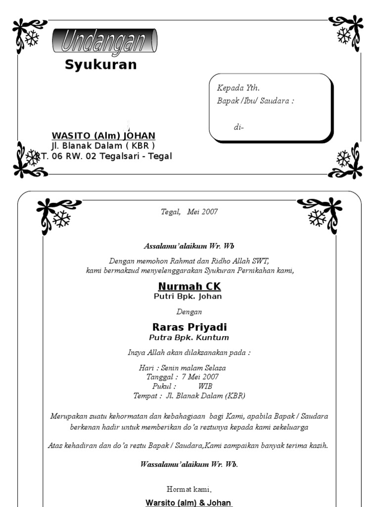 Contoh Undangan Pernikahan Doc Aneka Macam Contoh