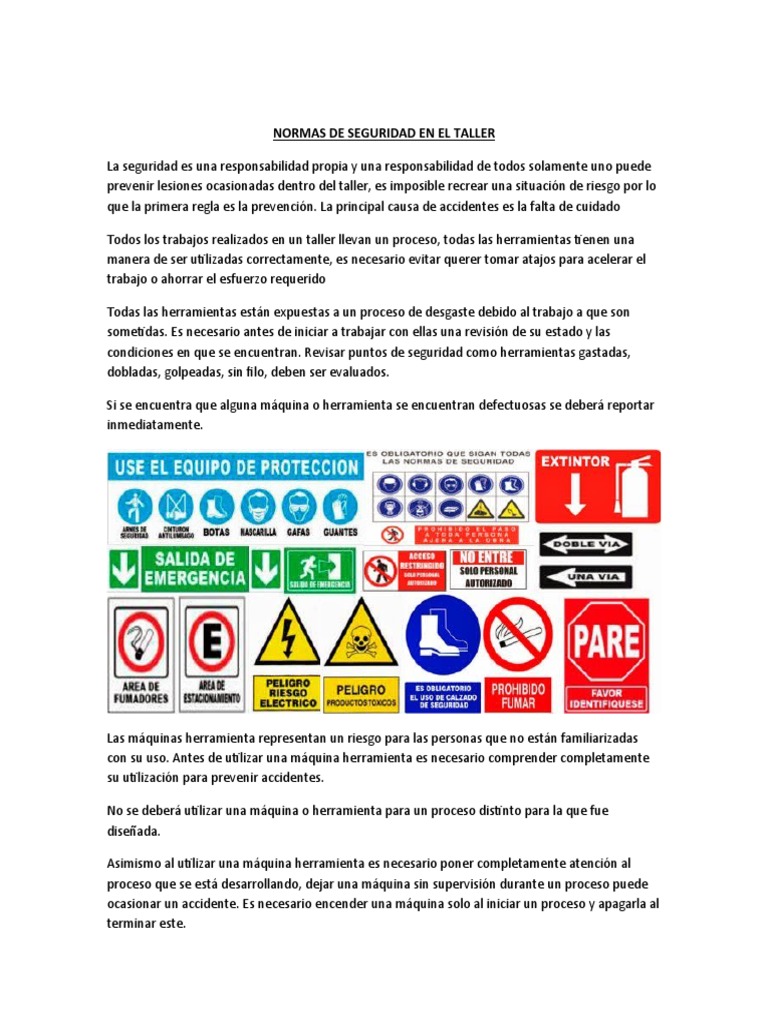 Normas de Seguridad en Taller Industrial | PDF