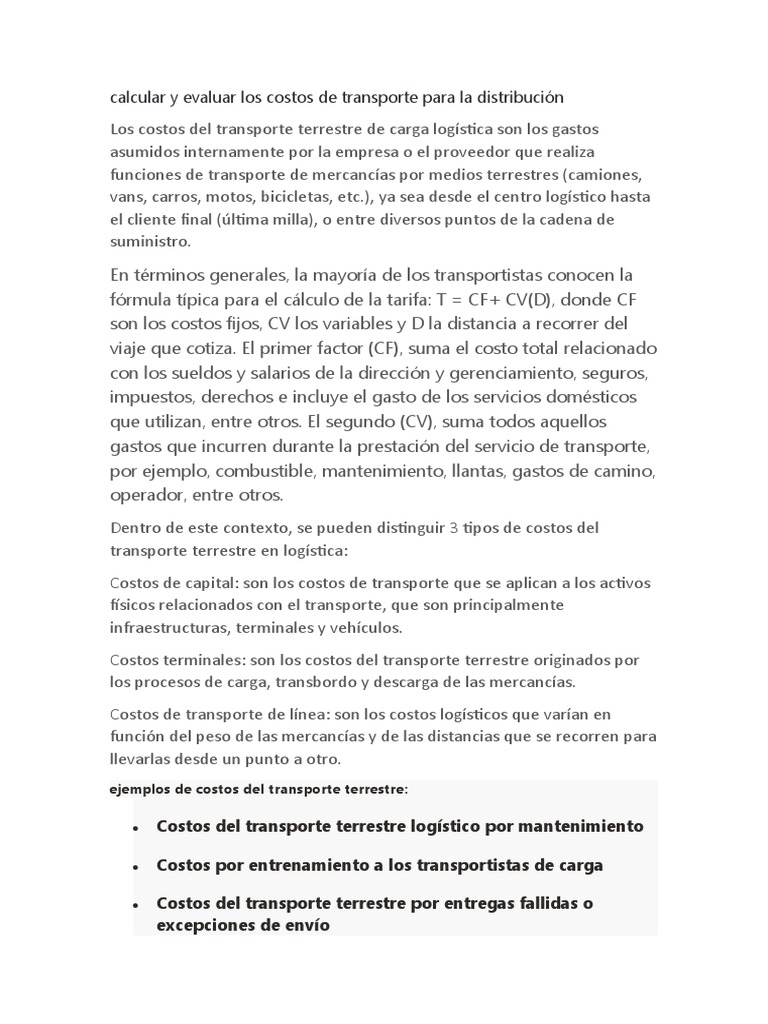 Calcular y Evaluar Los Costos de Transporte para La Distribución | PDF ...