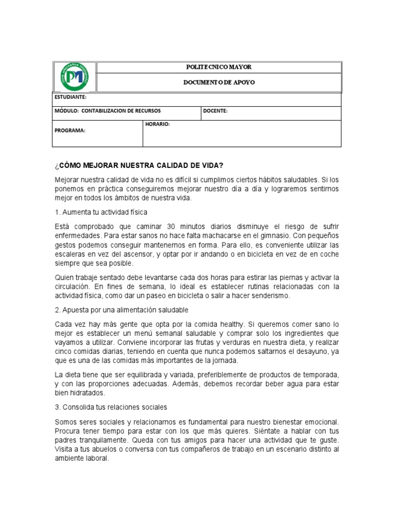 Mejora tu calidad de vida con hábitos saludables | PDF | Dieta