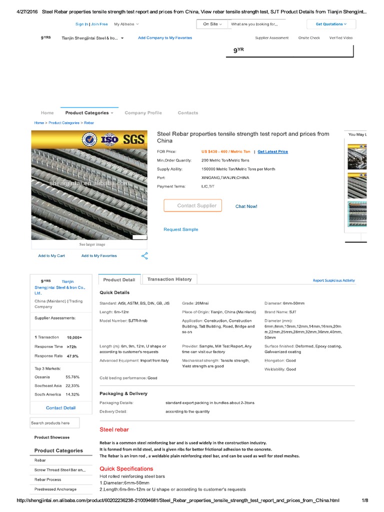 Steel Rebar Properties Tensile Strength... Steel & Iron Co., Ltd. On ...