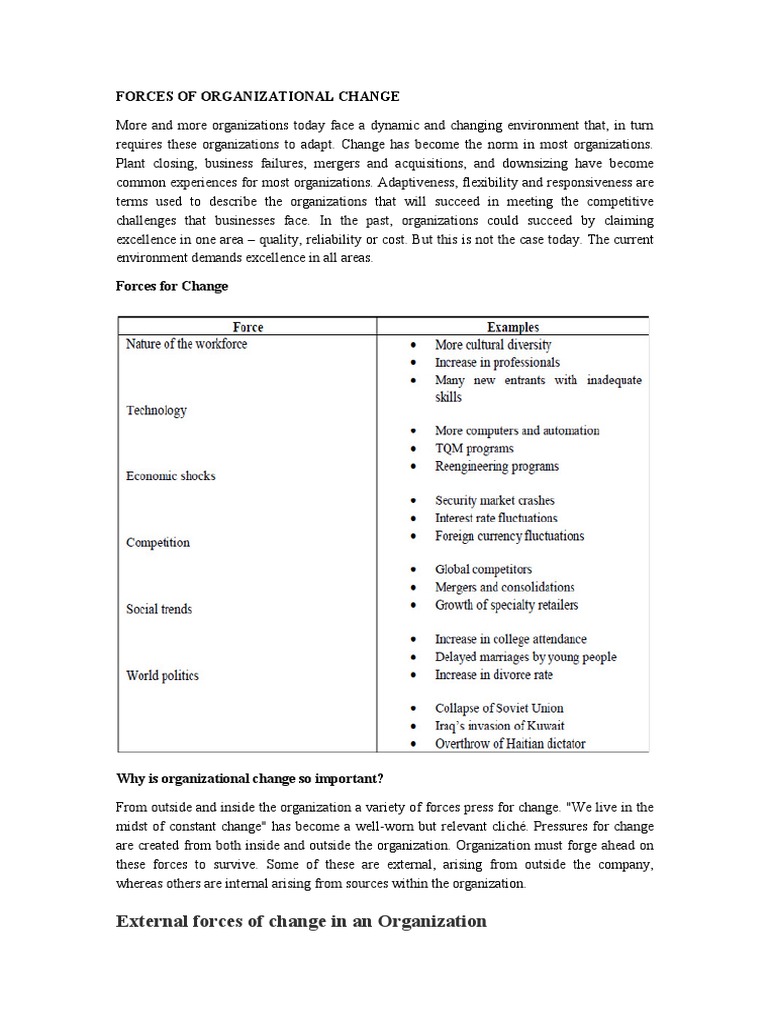 Forces Driving Organizational Change | PDF | Layoff | Employment
