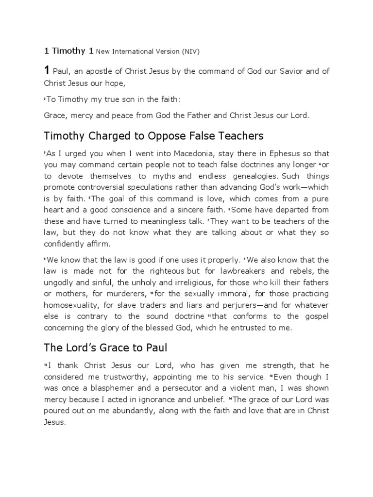 1 Timothy - NIV | PDF | Religion & Spirituality