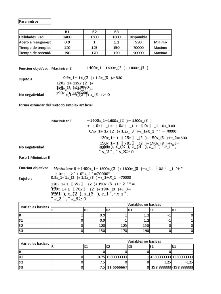 Ejericio 2 simplex artificial con solver pdf inform tica te rica