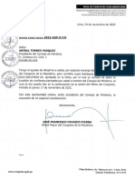 Mesa Directiva que declara improcedente la Cuestión de Confianza presentada por Premier Aníbal Torres