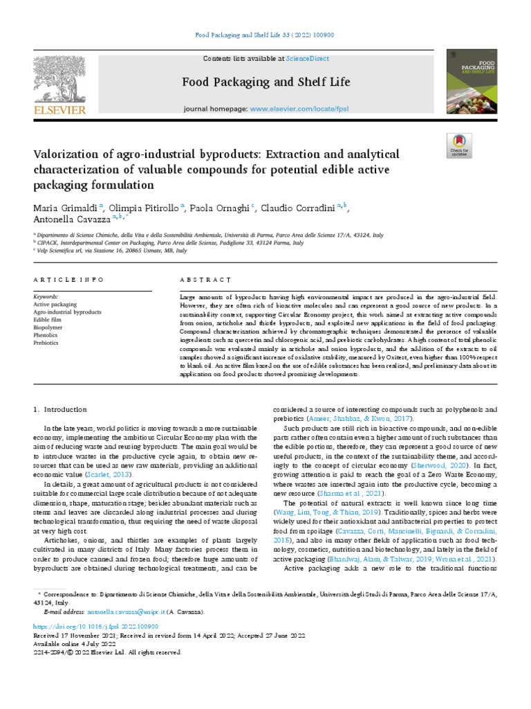 Food Packaging and Shelf Life Maria Grimaldi, Olimpia Pitirollo, Paola