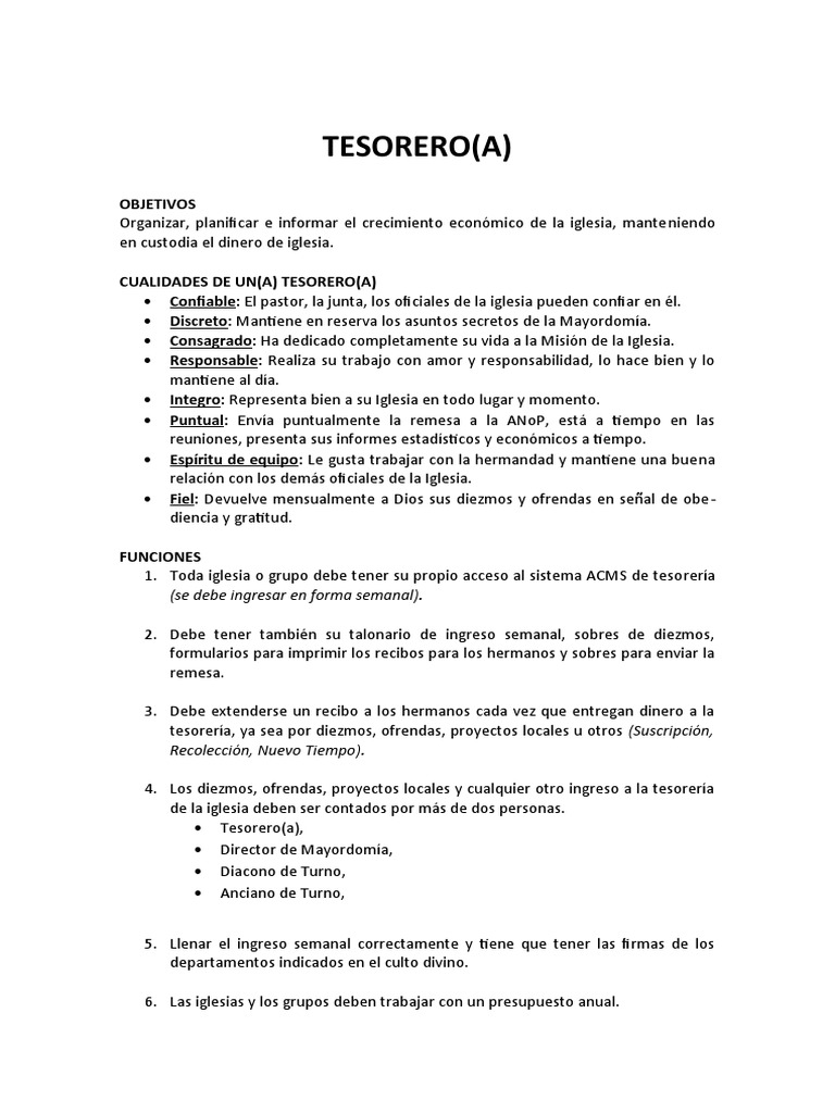 Funciones del Tesorero Eclesial | PDF | Diezmo