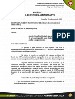 Carta modelo para solicitar beneficio tributario de deducción de 50UIT en impuesto predial para pensionista