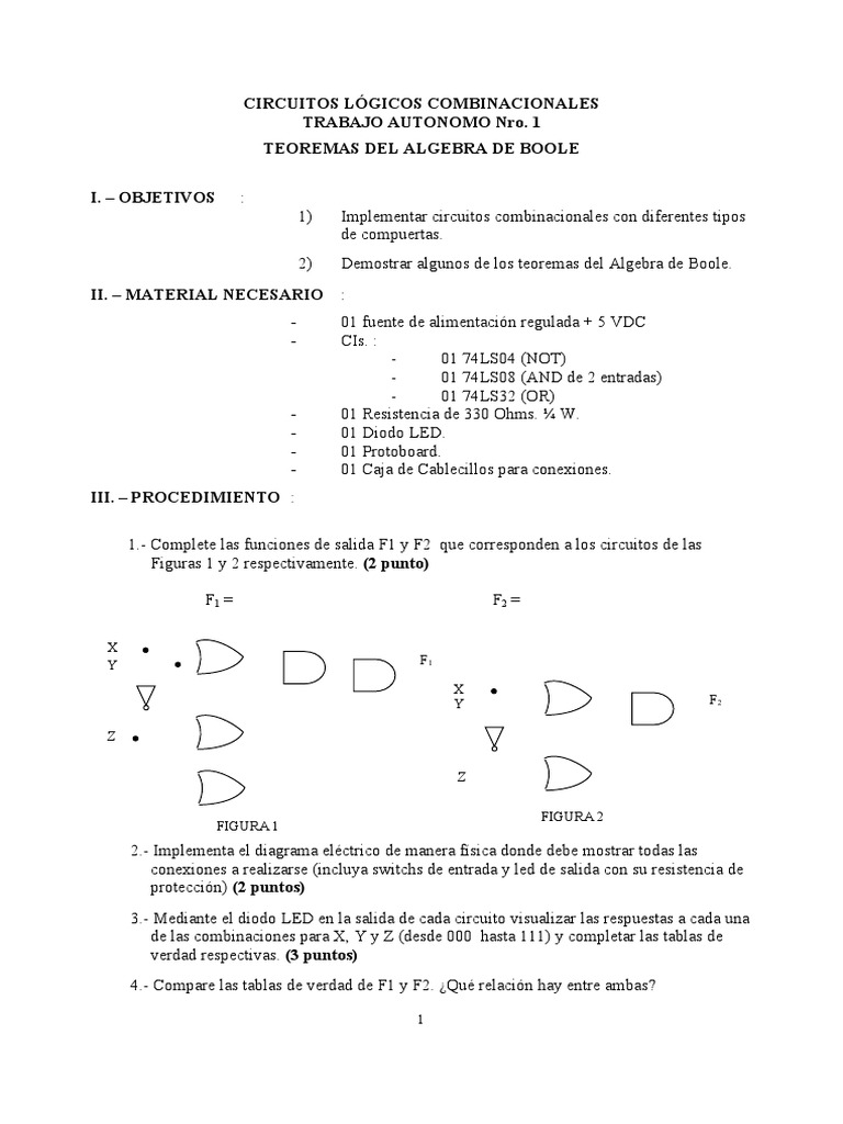 Trabajo autonomo nro 1 para circuitos logicos combinacionales 44932 pdf