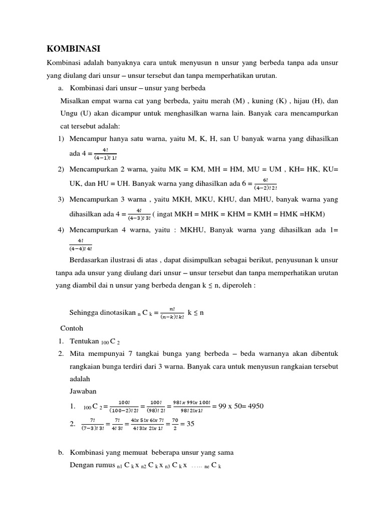 KOMBINASI Dan APLIKASI PERMUTASI DAN KOMBINASI | PDF