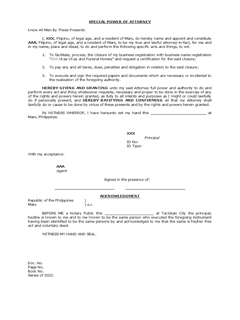 SPA for Business Closure Authorization | PDF | Power Of Attorney ...