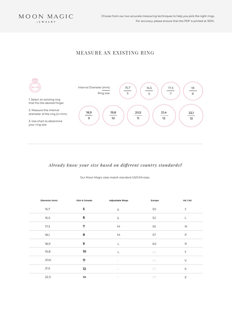 Moon Magic Ring Size Guide PDF