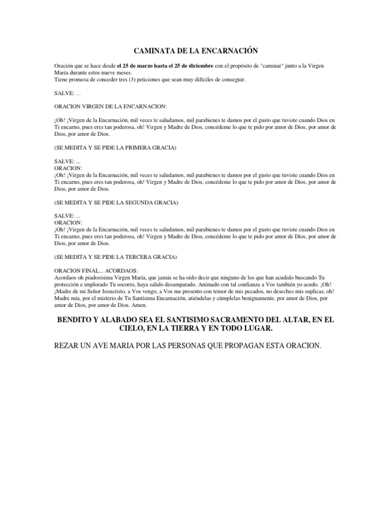 Oraci n De La Caminata De La Encarnaci n PDF
