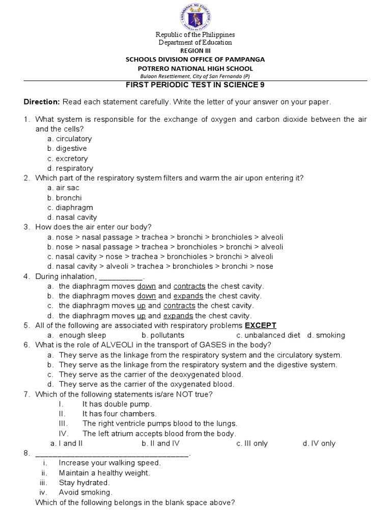 Science 9 First Periodic Test Guide | PDF | Dominance (Genetics) | Heart