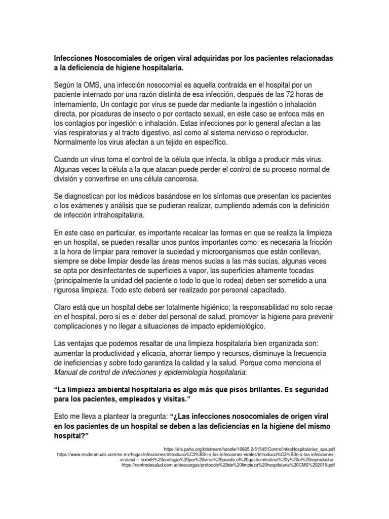 Infecciones Nosocomiales Pdf Infección Adquirida En El Hospital Virus