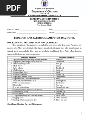 HE Housekeeping NC II-BEDROOM AND BATHROOM AMENITIES IN A HOTEL- Week 3 Jenna MarieGranada