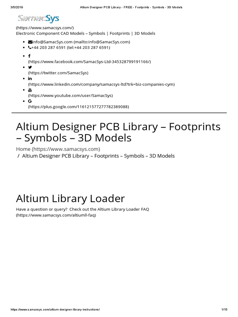 Altium Designer PCB Library - FREE - Footprints - Symbols - 3D Models | PDF