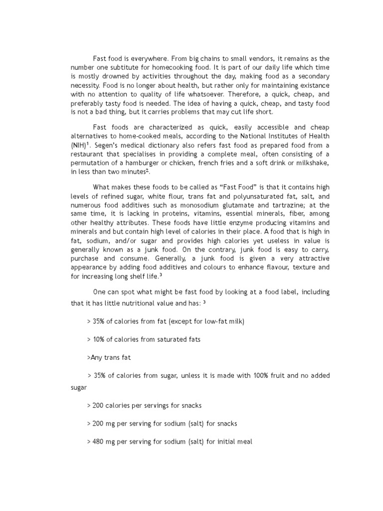 Fast Food Definition By Authors