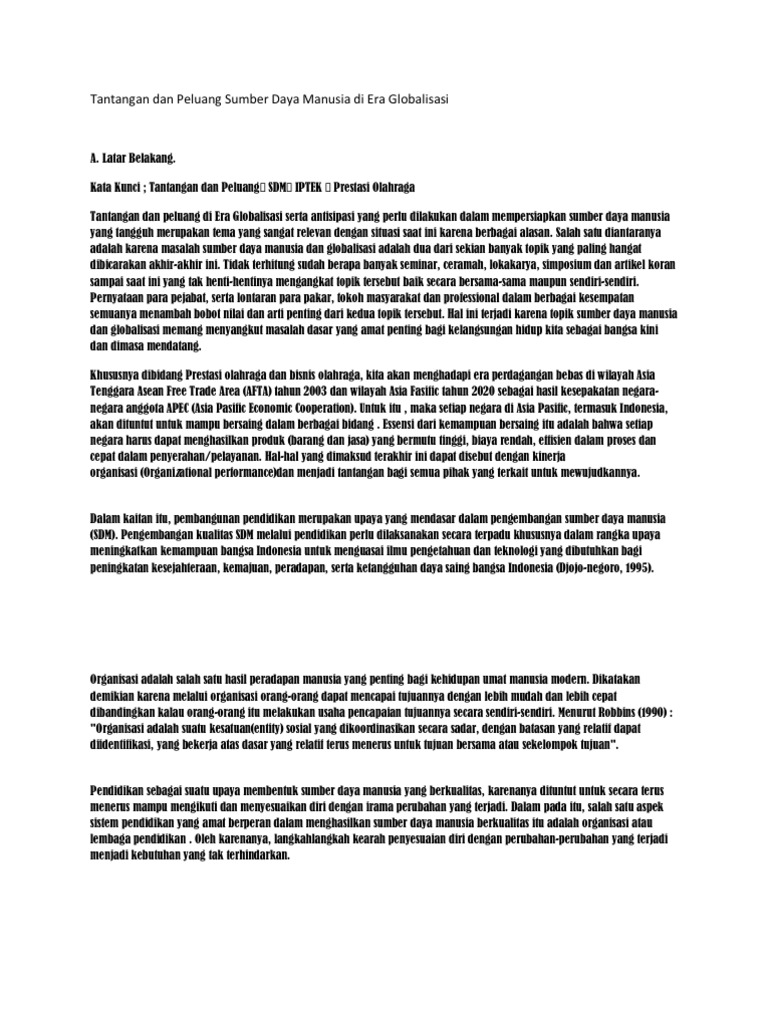 Tantangan Dan Peluang Sumber Daya Manusia Di Era Globalisasi